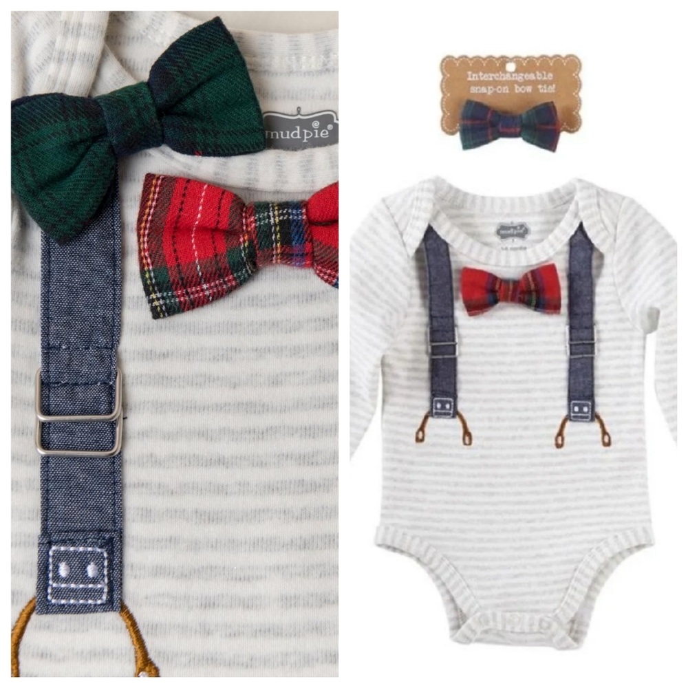 NWT Mud Pie Suspender Bow Tie Crawler Set